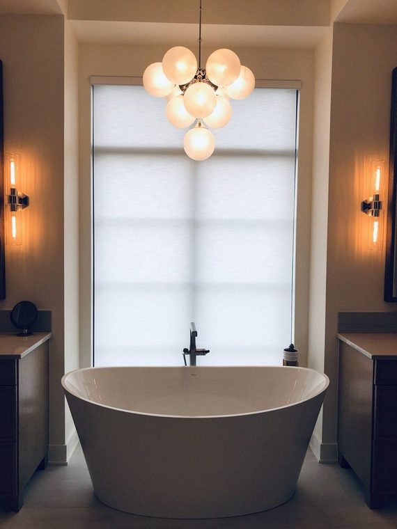 Roller shade in a bathroom