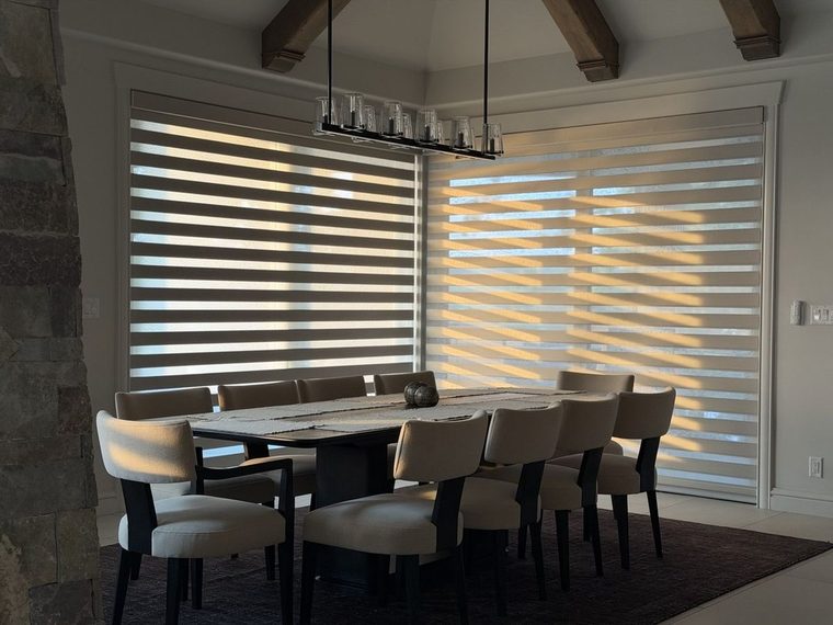 Zebra shades in a dining room