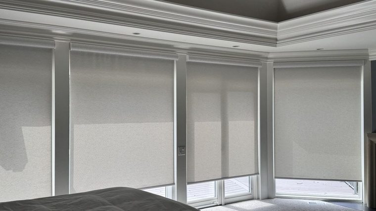 Roller shades in a bright room