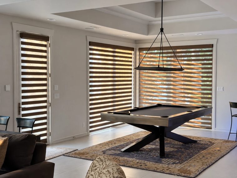 Zebra shades in a billiard room